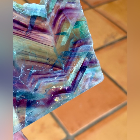 💜💚 Large Rainbow Fluorite Slab with Stand – 5.8 x 4.5”, over 1 lb - Picture 8 of 9